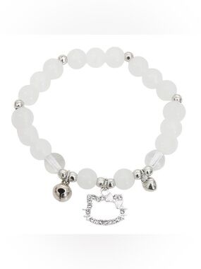 Hello Kitty Clear/Milky White Beaded Bracelet - Silver Tone and Rhinestone